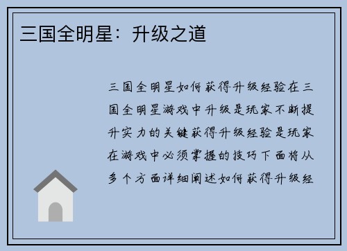 三国全明星：升级之道